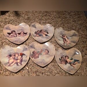 Set of 6 Heart-Shaped Cherub Decorative Plates - Vintage- Limited Edition
